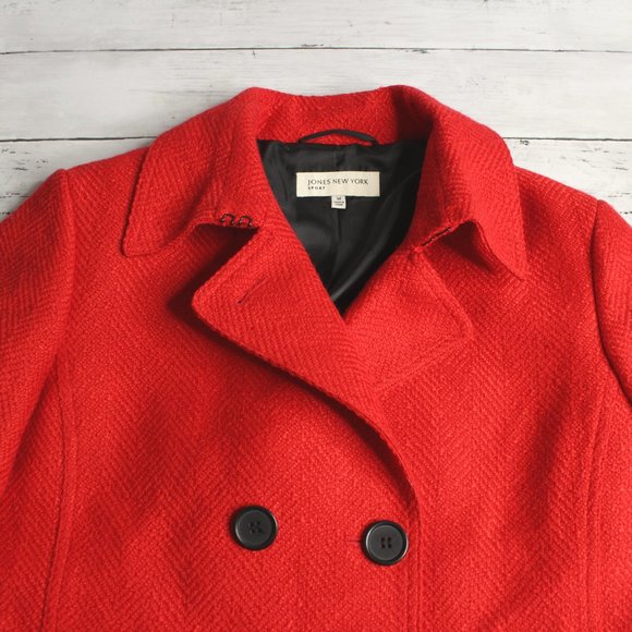 Jones New York Vintage Women's Peacoat Jacket Size M Red Tweed Wool Blend - Picture 7 of 9